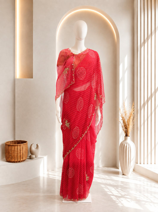 Red Bandhani Saree