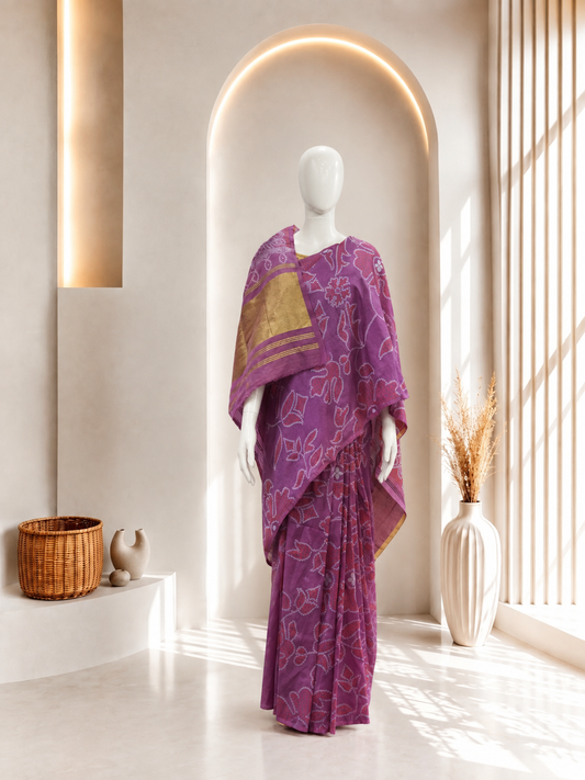 Magenta Dola Silk Bandhani Saree