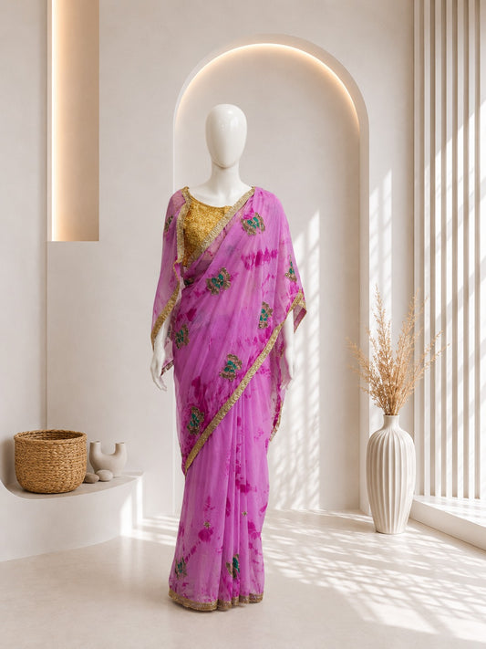 Elegant Pink Tie & Dye Saree