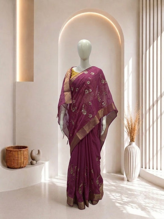 Rani Color Peacock Design Saree