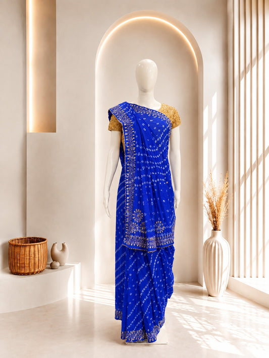 Silk Bandhej Blue Saree