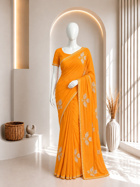 Yellow Leaf Design saree