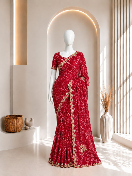 Bandhani Saree in Vibrant Red