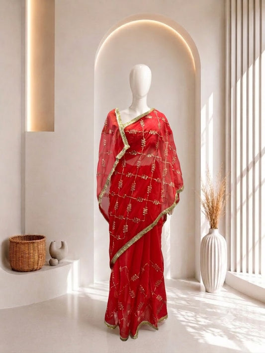Gota Patti Saree in Pink Color