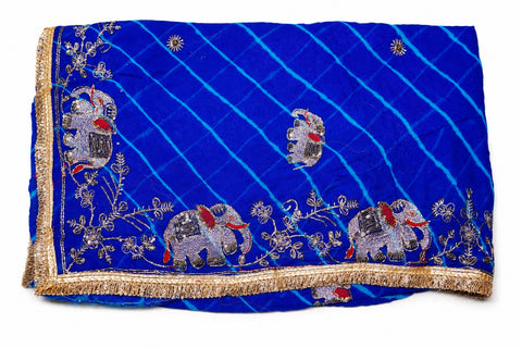 Elegant Blue Elephant Leheriya Saree