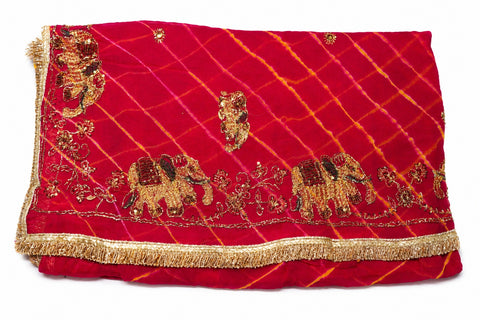 Elegant Red  Elephant Leheriya Saree
