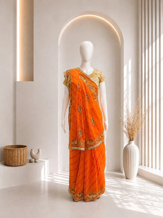 Yellow Elephant Leheriya Saree