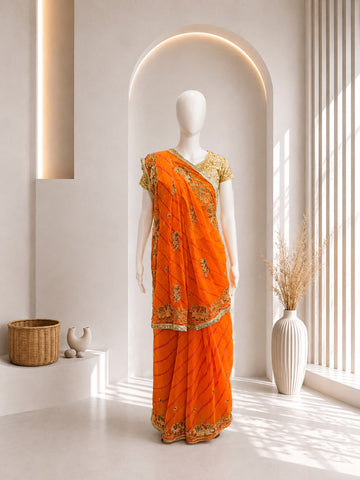 Elegant Yellow Elephant Leheriya Saree