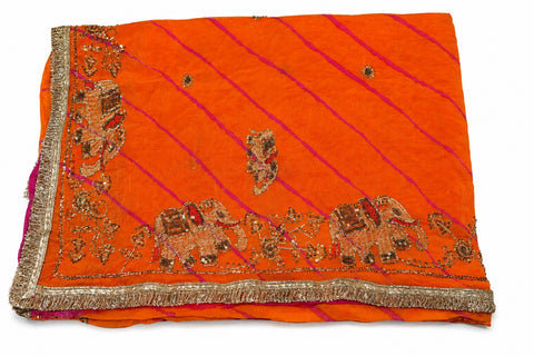 Elegant Yellow Elephant Leheriya Saree
