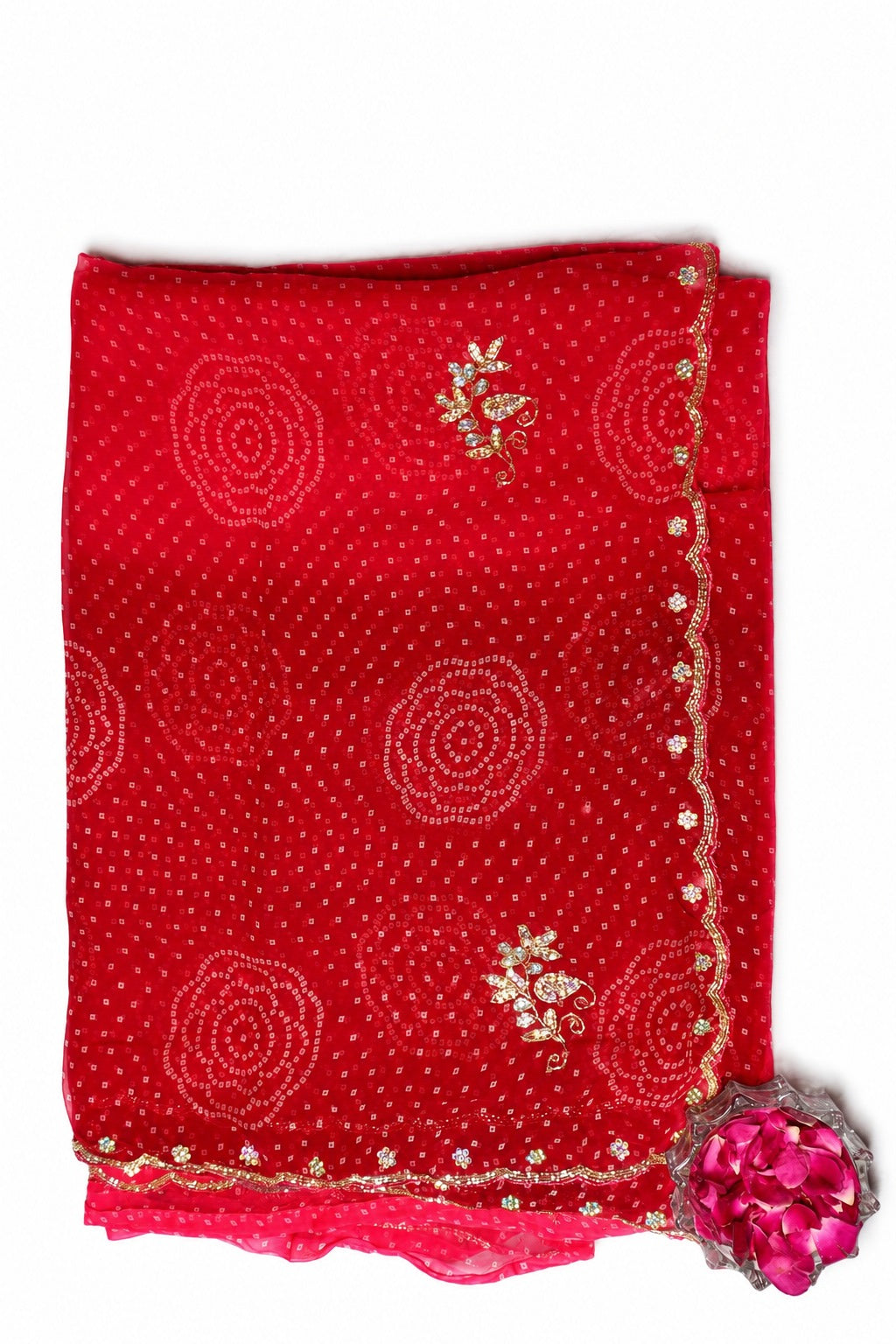 Elegant Red Bandhani Saree