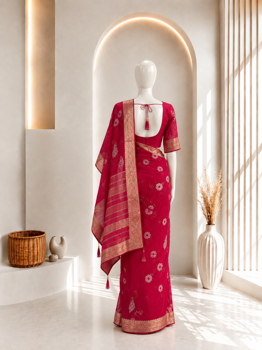 Pink Peacock Design saree