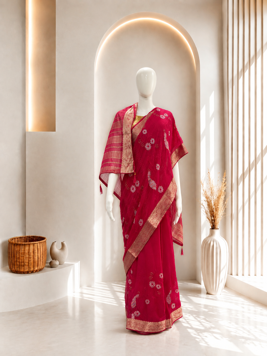 Pink Peacock Design saree