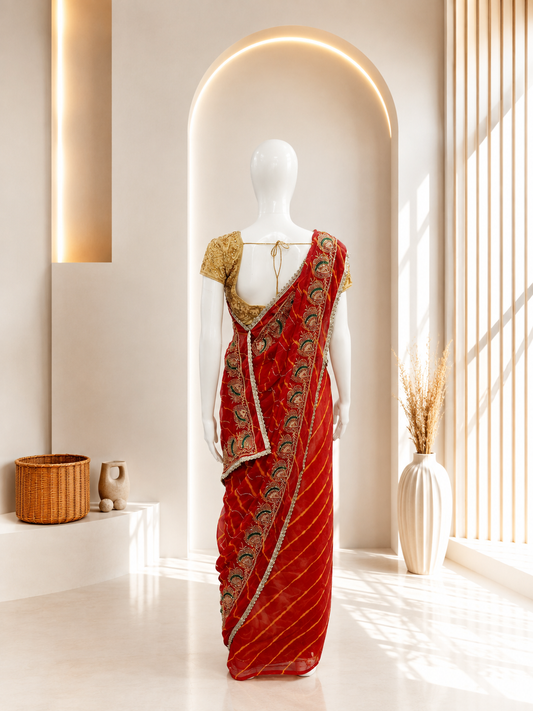Red Carry Leheriya Saree