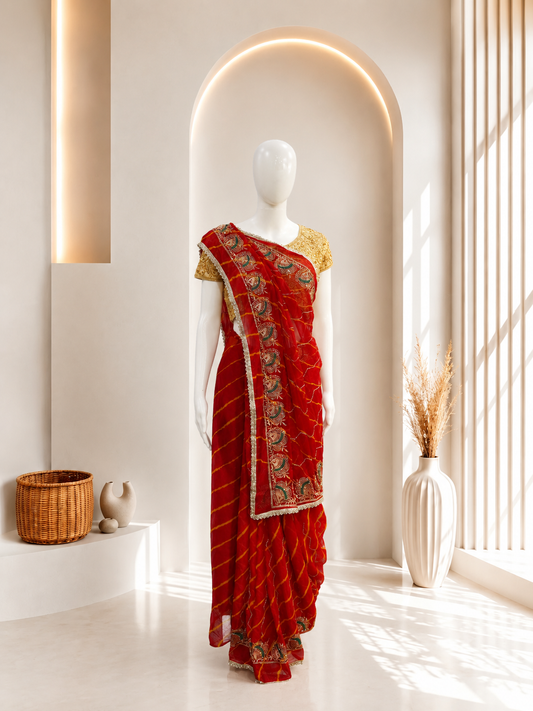 Red Carry Leheriya Saree