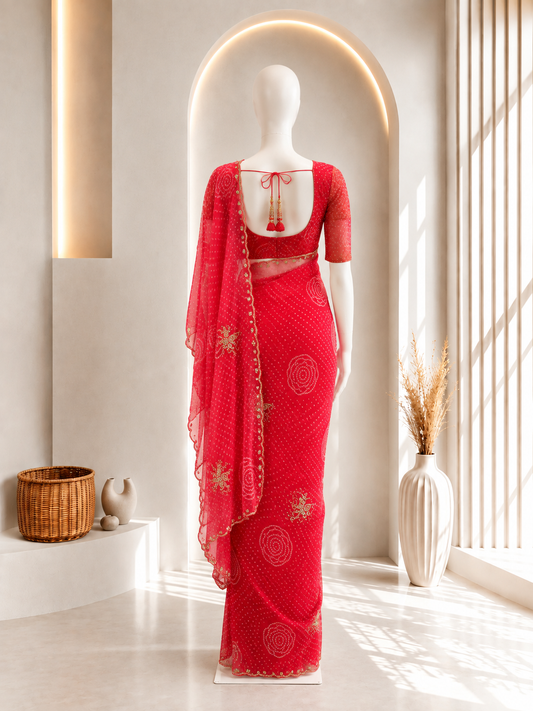 Red Bandhani Saree