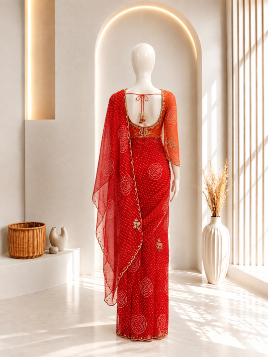 Orange Bandhani Saree