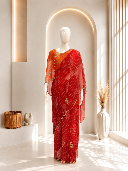 Orange Bandhani Saree