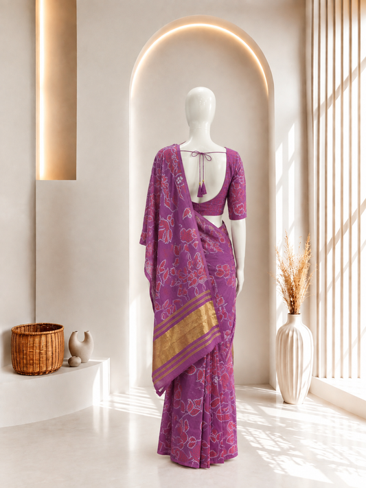 Magenta Dola Silk Bandhani Saree
