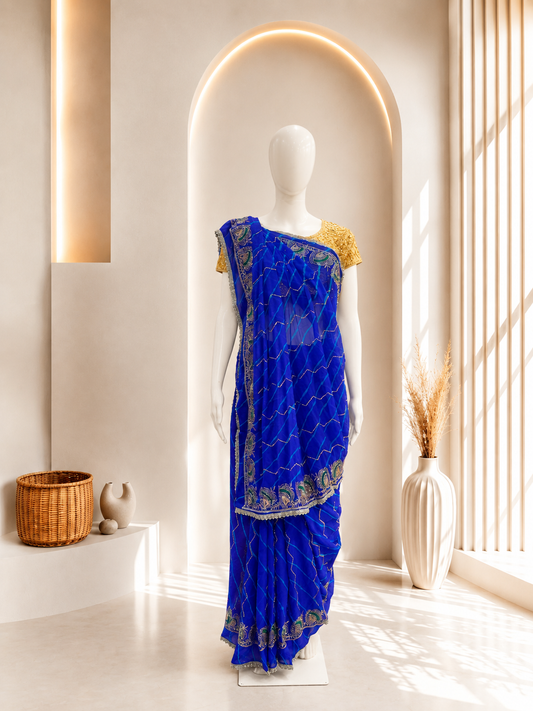 Blue Carry Leheriya Saree