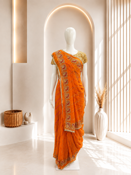 Yellow Carry Leheriya Saree