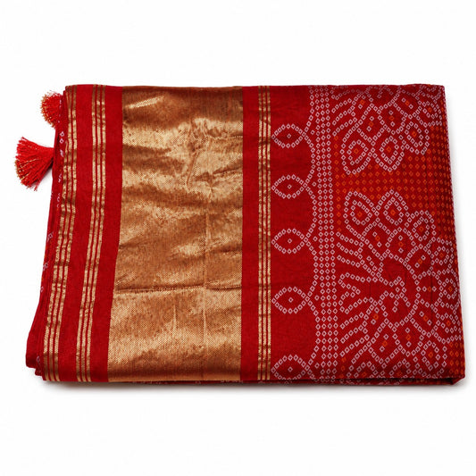 Elegant Red Dola Silk Bandhani saree
