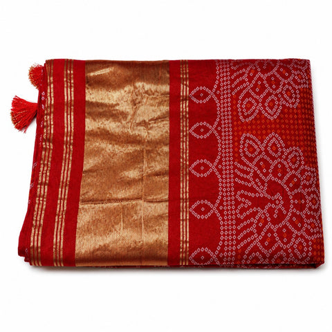 Elegant Red Dola Silk Bandhani saree