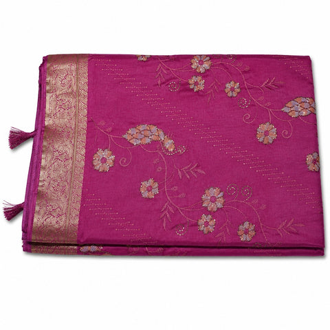 Elegant Rani Color Peacock Design Saree