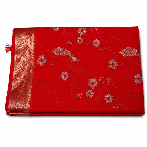 Elegant Red Peacock Design Saree