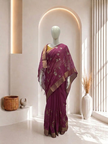 Elegant Rani Color Peacock Design Saree