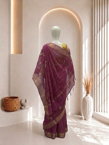 Elegant Rani Color Peacock Design Saree