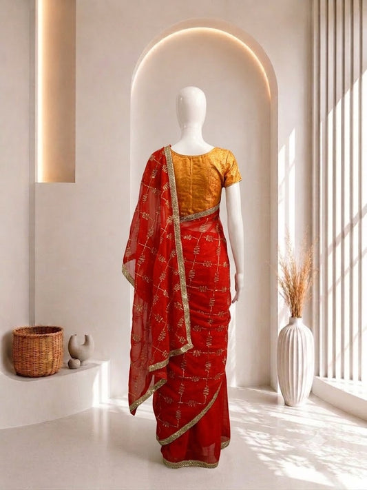 Gota Patti Saree in Red Color