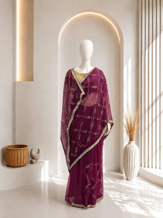 Gota Patti Saree in Magenta Color