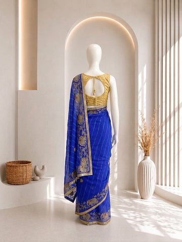 Elegant Blue Elephant Leheriya Saree