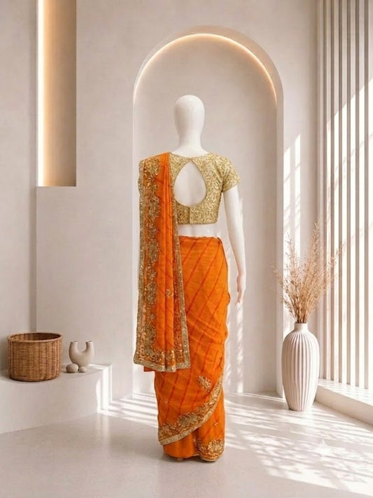 Yellow Elephant Leheriya Saree