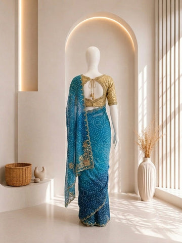 Elegant Blue Bandhani Saree