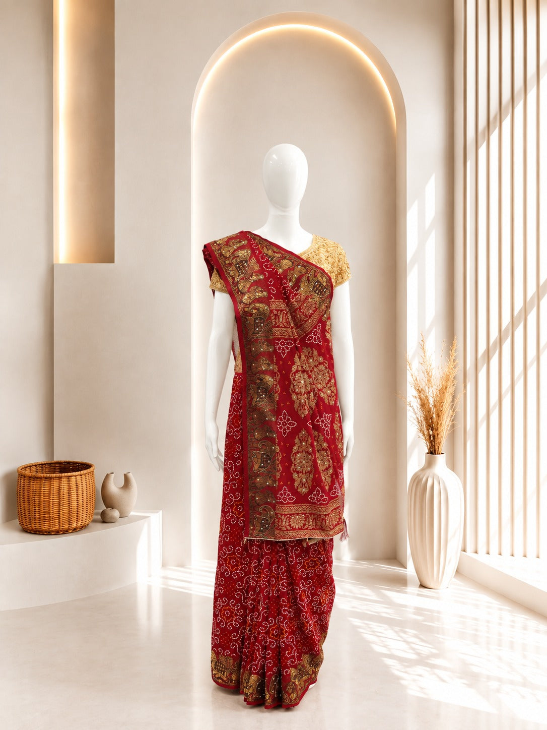 Jacquard Bandhni Rani Sarees