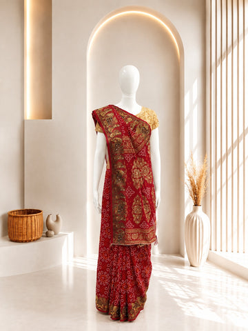 Jacquard Bandhni Rani Sarees