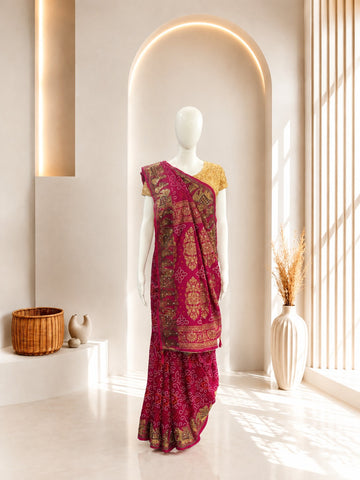 Jacquard Bandhni Rani Sarees