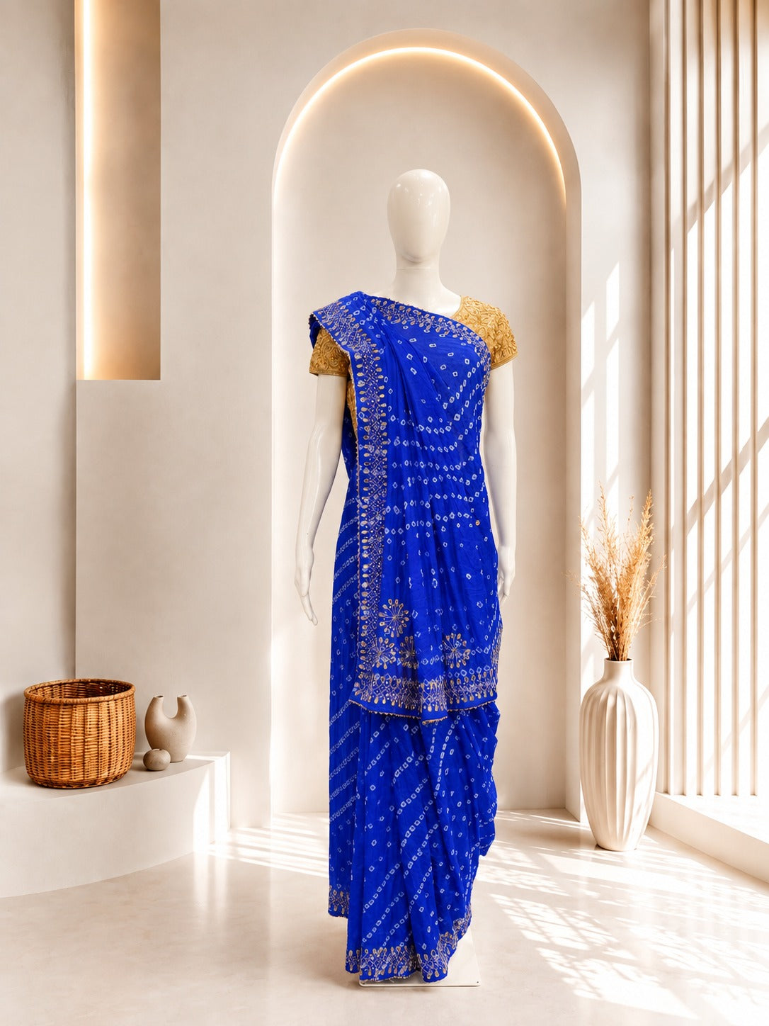 Silk Bandhej Blue Saree