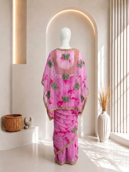Elegant Pink Tie & Dye Saree