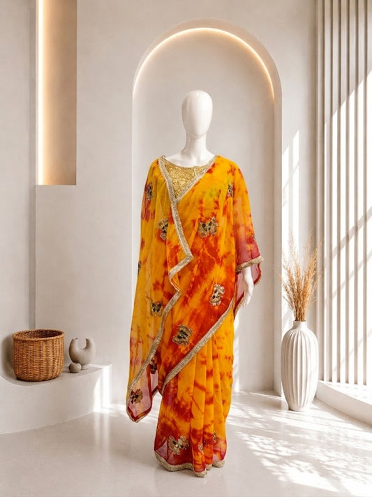 Elegant Yellow Tie & Dye Saree
