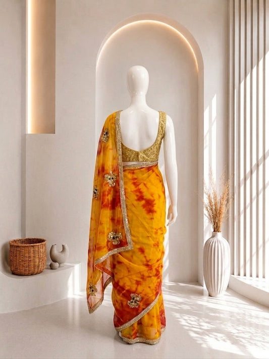 Elegant Yellow Tie & Dye Saree