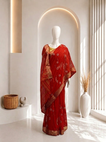 Elegant Red Peacock Design Saree