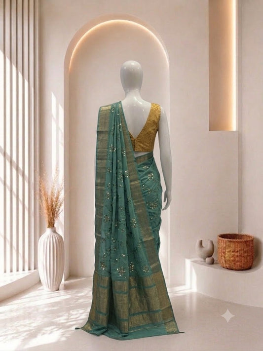 Sea Green Peacock Design Saree