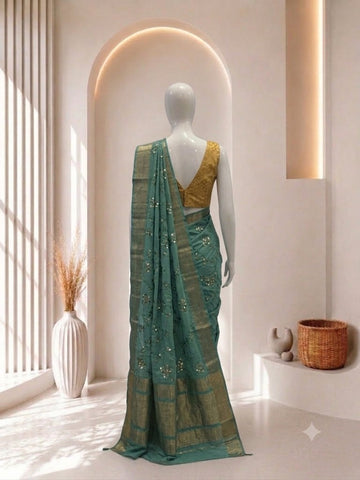 Elegant Sea Green Peacock Design Saree