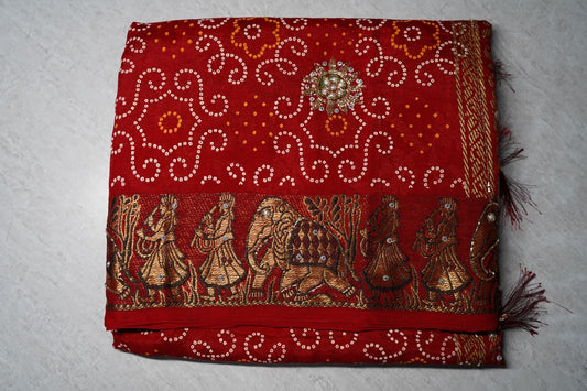 Jacquard Bandhni Rani Sarees