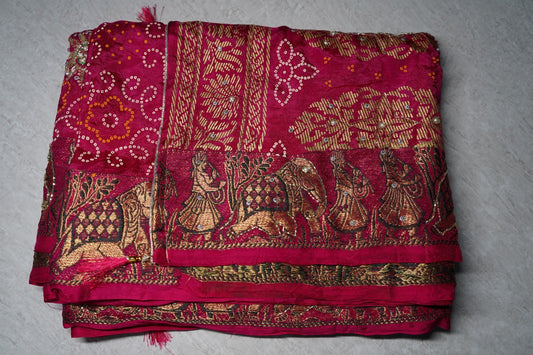 Jacquard Bandhni Rani Sarees
