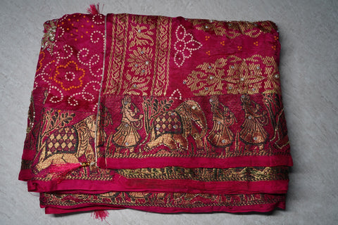 Jacquard Bandhni Rani Sarees