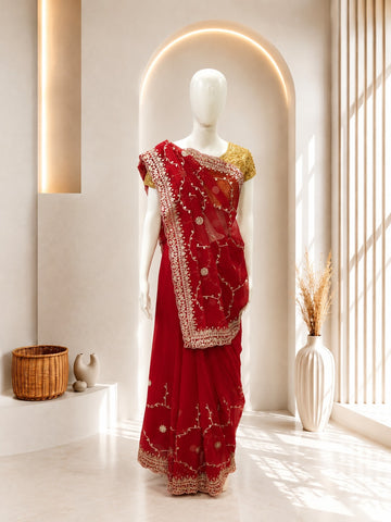 Premium  Gota  Work Red Saree