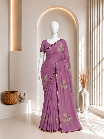 Purple Leaf Design Saree